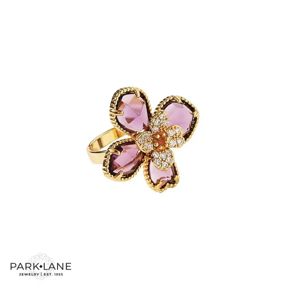 **FINAL $ DROP** Park Lane “Wisteria” Gold and Purple Floral Ring Sz 7 - Picture 6 of 7